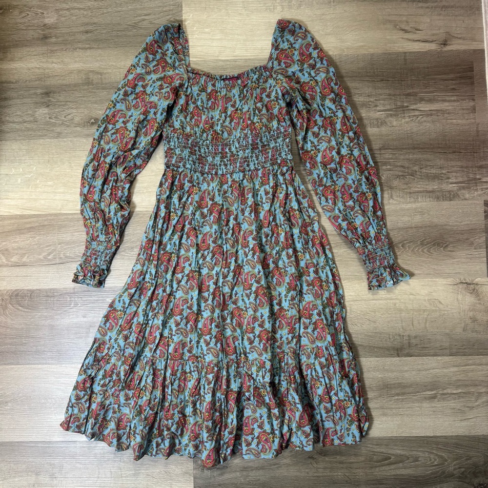 Rock & Roll Denim paisley smocked waist ruffle hem dress
